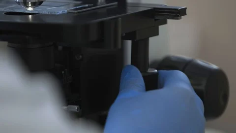 Modern Medical microscope in laboratory close up. High tech equipment. Research Stock Footage 102224243