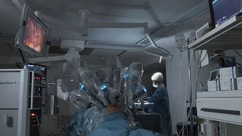 Modern medical surgical robot, cancerous tumor removal surgery robotic operation Stock Footage