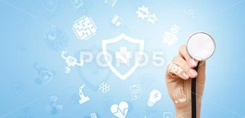 Modern medical technology icons on virtual screen. Stock Photos
