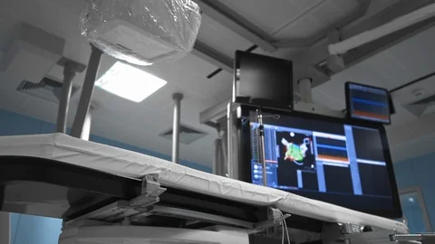 Modern medicine concept, diagnostic operating room, medical scaning robot Stock Footage 119656379