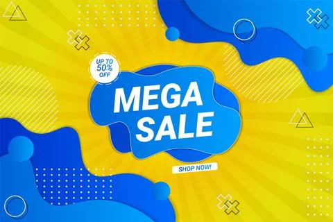 Modern Mega Sale Concept Dynamic Fluid Shape Background Yellow and Blue with  Stock Illustration