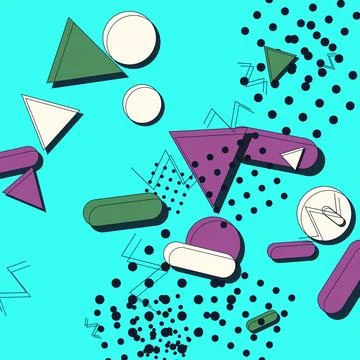 Modern Memphis Geometric Abstract Background with Colorful Shapes 스톡 일러스트