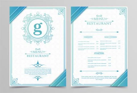 Modern menu Layout with Ornamental Elements. Illustrazione stock