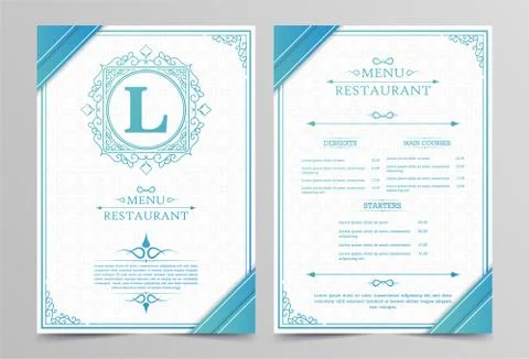 Modern menu Layout with Ornamental Elements. Stock Illustration