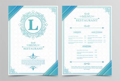 Modern menu Layout with Ornamental Elements. Stock Illustration