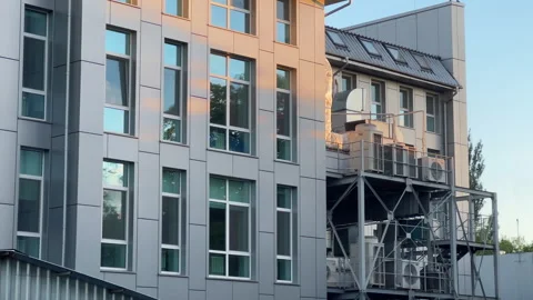 Modern Metal Cladding Medical Lab Building with Eco-Friendly Ventilation Stock Footage 276712966