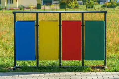 Modern metal containers for separate garbage collection. Garbage cans in the  Stock Photos
