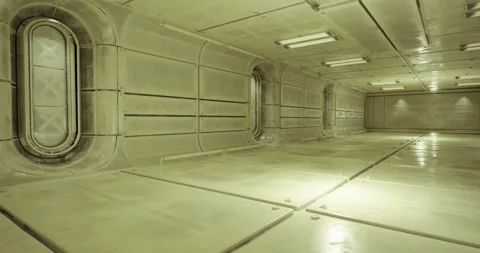 Modern metallic cargo hold with advanced lighting and docking station Stock Footage 333562887