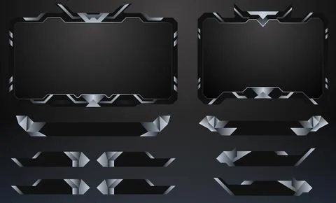 Modern metallic gaming interface live stream overlay webcam border frames Stock Illustration
