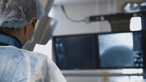 Modern methods of analysis and human research. Medical Screens with indicators Stock Footage 102221530