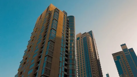 Modern metropolis Dubai.Bottom up view Stock Footage 105800406