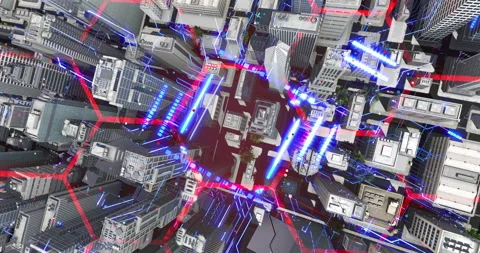 Modern metropolis with hexagonal data network and smart technology. 스톡 동영상 328118295