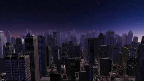 Modern metropolis skyline glowing under starry night sky Ilustración de archivo
