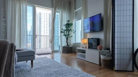 Modern Miami Condo Interior – Open Living and Dining Area May 1st 2025 写真素材