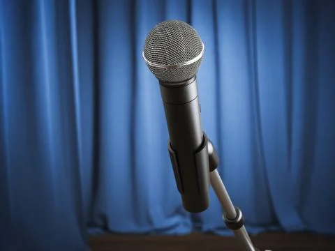 Modern microphone on the stage. 3d rendering Illustrazione stock