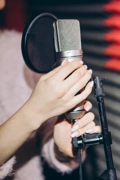 Modern microphone with stand Stock Photos
