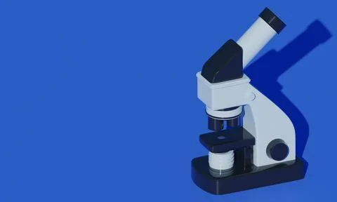 Modern microscope on blue background. 3d rendering Illustrazione stock