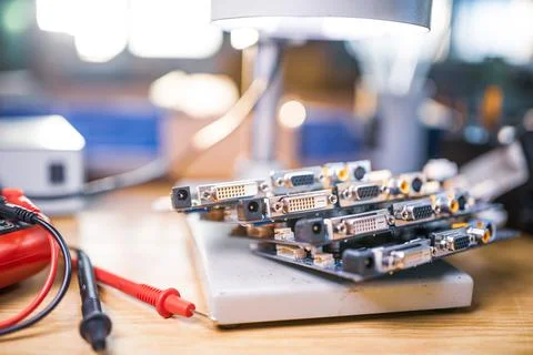 Modern microscope, electronic components in a scientific laboratory 写真素材