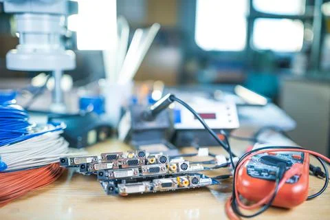 Modern microscope, electronic components in a scientific laboratory Stock-Fotos