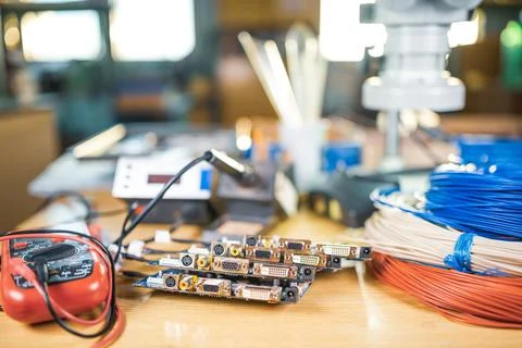Modern microscope, electronic components in a scientific laboratory Stock-Fotos
