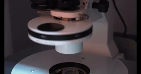 Modern microscope in a laboratory with test tubes Stock Footage 341732681
