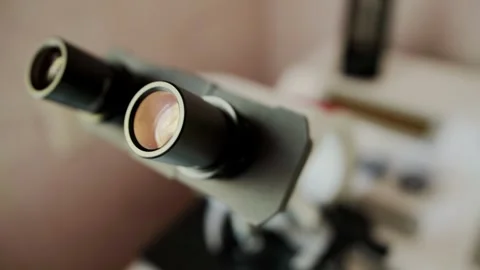 Modern microscope with multiple magnification in the laboratory of medicine for Stock Footage 320603464