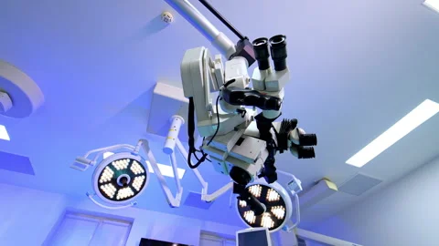 Modern microscope on the stand.  Stock Footage 304442220