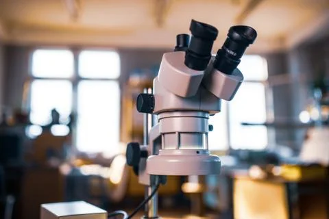 Modern microscope in workshop laboratory Stock Photos