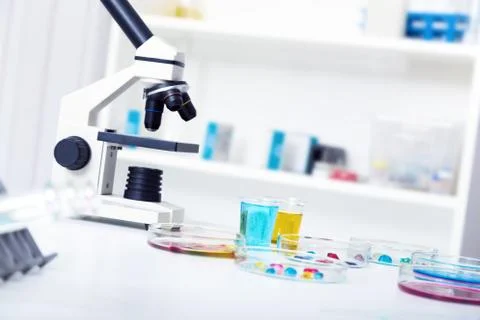 Modern microscopes in a lab Stock Photos