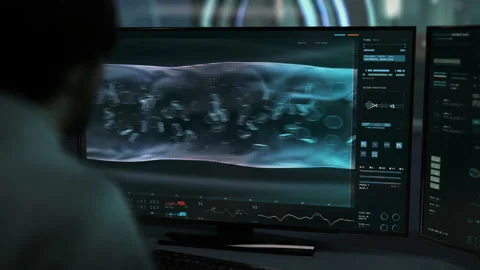 Modern Microscopic scanner is researching the structure of the red blood cells Stock Footage 206136649