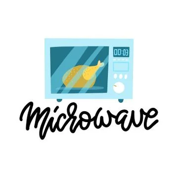 Modern microwave with chickrn inside. Flat illustration of modern microwave v Stock Illustration