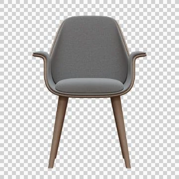 Modern mid-century gray upholstered armchair with wooden frame and legs Stock Illustration