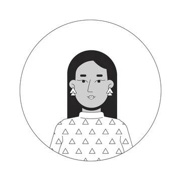 Modern middle eastern woman in pattern sweater bw 2D vector avatar illustrati Stock Illustration