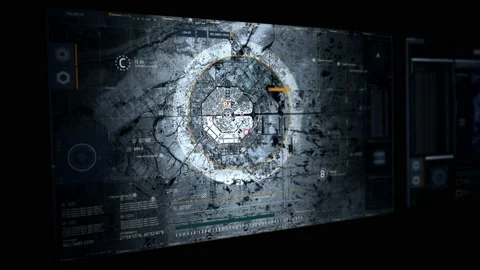 Modern Military Scan Software Interface Monitoring Target Army Base Position Stock Footage 197343730