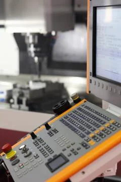Modern milling machine with CNC control panel Stock Photos