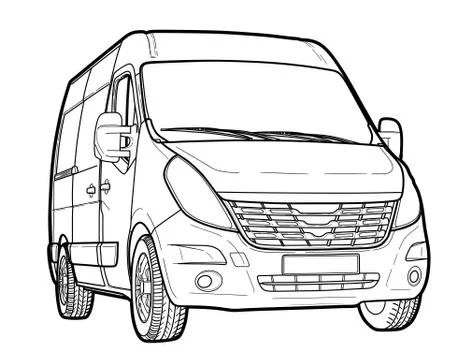 Modern minibus technical draw Stock Illustration