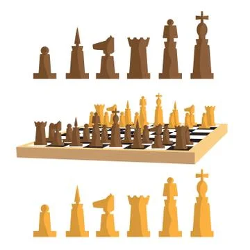 Modern minimal chess set and chess board with pieces apart. Simp Stock Illustration