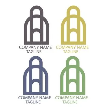 Modern Minimal Lock And Arch Logo Design Set For Corporate Branding And Bus.. Stock Illustration