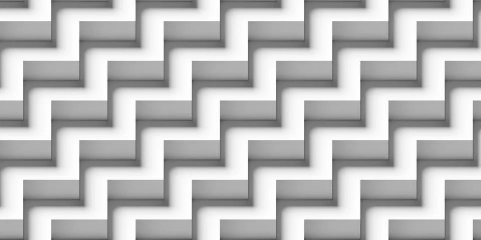 Modern minimal white isometric horizontal zig-zag steps or stairs, geometry.. Stock Illustration