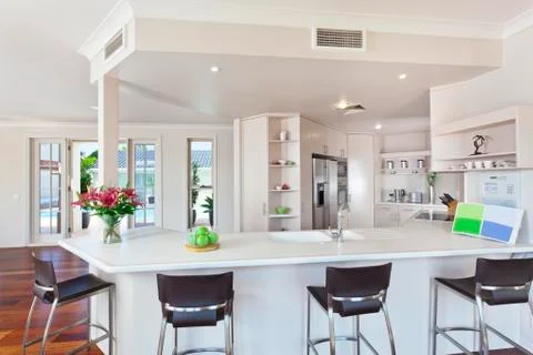 Modern minimal white kitchen Stock Photos