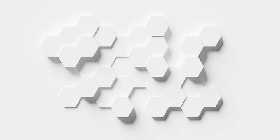 Modern minimal white random offset shifted honeycomb hexagon geometrical patt Illustrazione stock