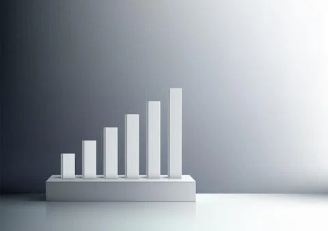 Modern minimalist 3d bar graph showing upward trend on white platform grey .. Stock Illustration