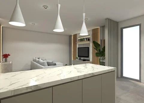 Modern minimalist 3D interior design of a living room Stock Illustration