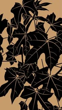 Modern Minimalist Black Leaf Botanical Pattern Vector Stock Illustration