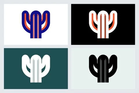 Modern Minimalist Cactus Logo Set Vector Design Stock Illustration