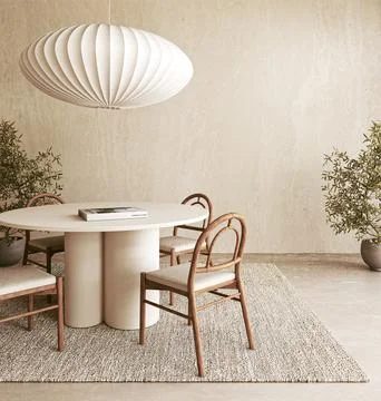 Modern minimalist dining room featuring elegant lighting and complemented by 스톡 일러스트