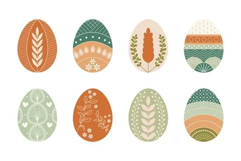 Modern Minimalist Easter Eggs Set with Boho Geometric and Floral Ornaments... Stock Illustration