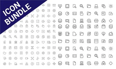 Modern Minimalist Icon Bundle for Digital Interfaces and Navigation Stock Illustration