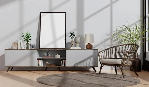 Modern Minimalist Interior 3D Render with Natural Light, Stylish Furniture, and イラスト素材