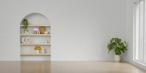 Modern minimalist interior on empty white wall background.3D rendering Stock Illustration